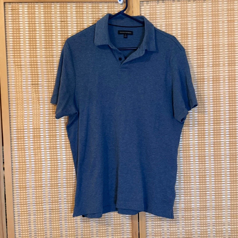 Banana Republic Mens Blue Heathered 100% Cotton Short Sleeve Polo Shirt Size M